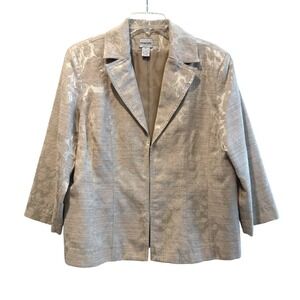 Chico's Women's Beige Floral Open Front 3/4 Sleeve Blazer Jacket Size 12 (2)